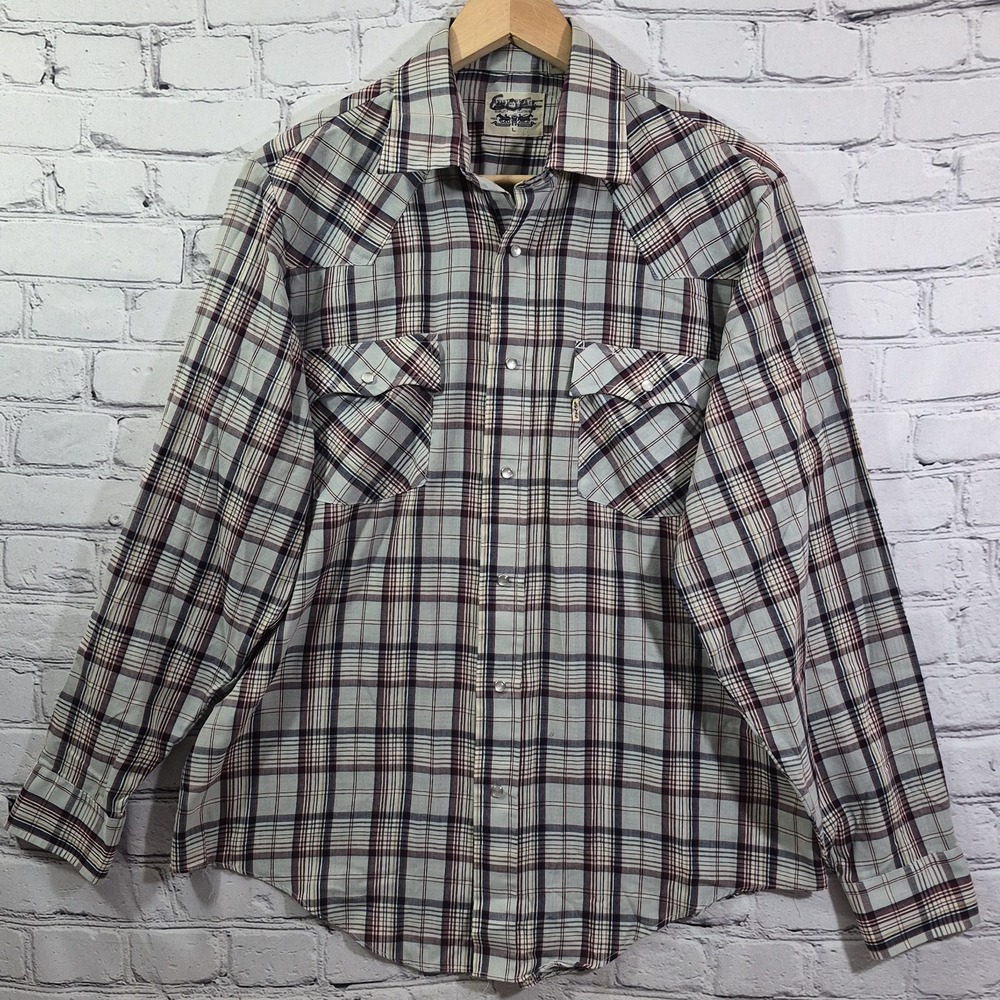 Vintage Levis Western Rodeo Shirt Mens L Pearl Snap Plaid